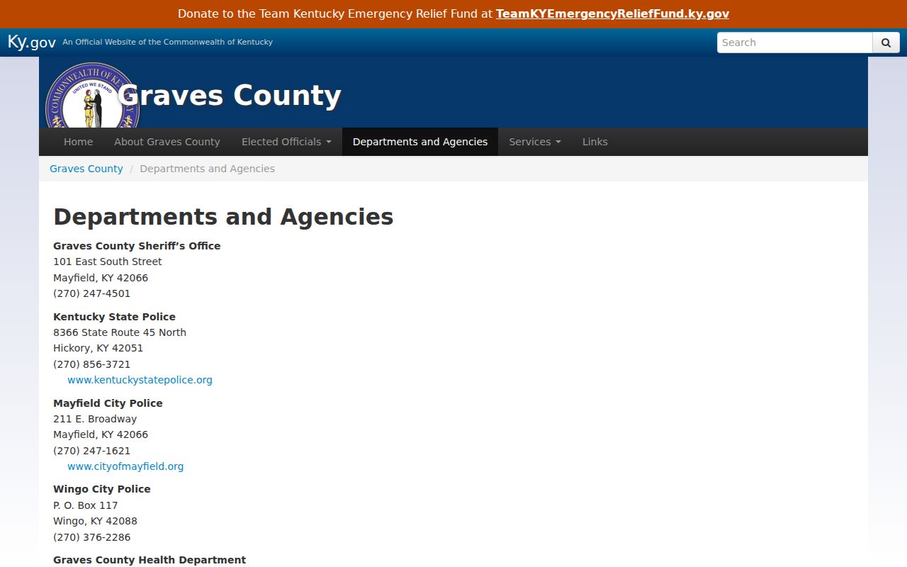 Graves County criminal record agencies and law enforcement directory